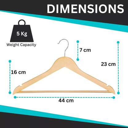 Wooden hanger with measurements and weight capacity displayed