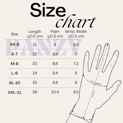 Safety work gloves size chart