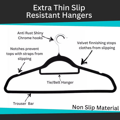 Velvet hangers with extra thin slip resistant  trouser bar, anti rust shiny chrome hooks