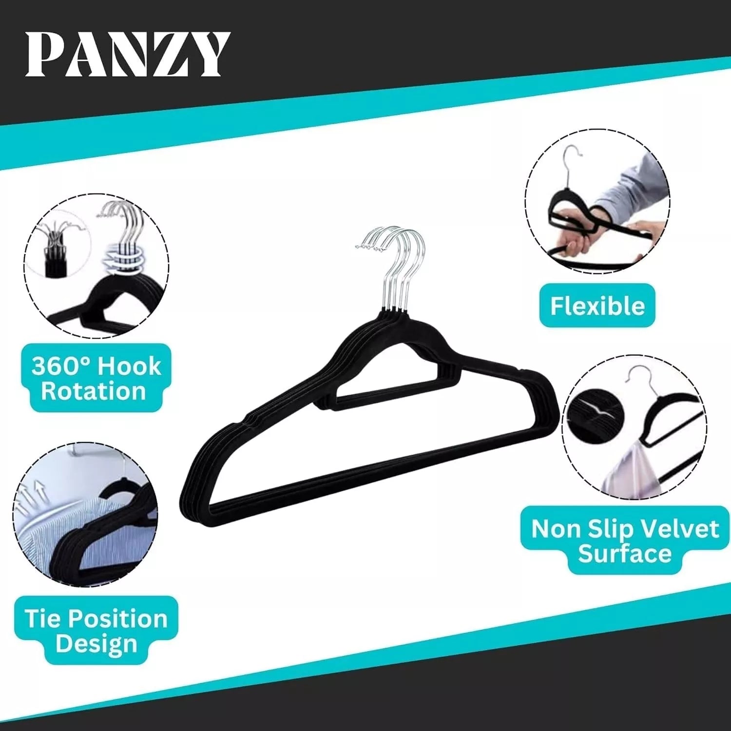 Velvet hangers 360 hook rotation, flexible, tie position design, non slip velvet surface