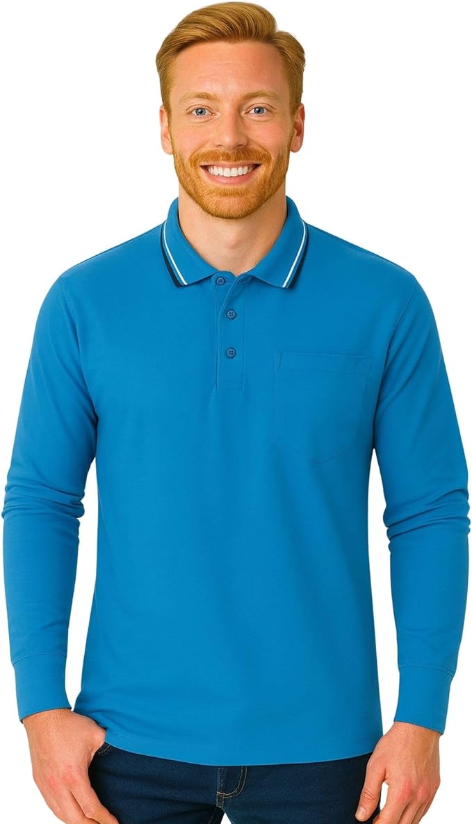 Men’s long sleeve polo shirt teal colour