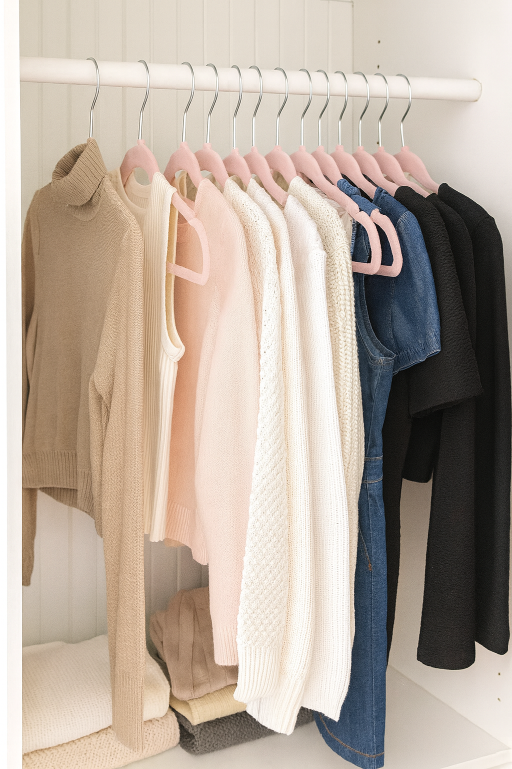 Velvet hangers in wardrobe 