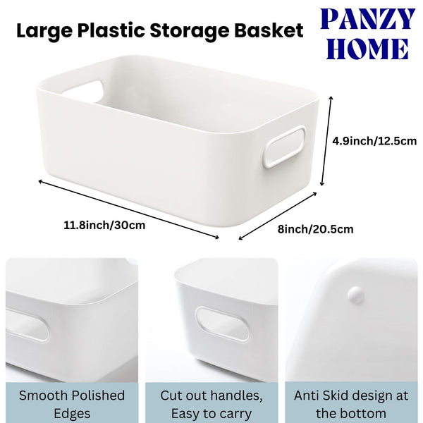 5 Storage Baskets with Handle – Rectangular Home & Kitchen Organiser Strong Plastic Cupboard Storage Boxes 3 sizes