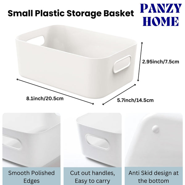 5 Storage Baskets with Handle – Rectangular Home & Kitchen Organiser Strong Plastic Cupboard Storage Boxes 3 sizes