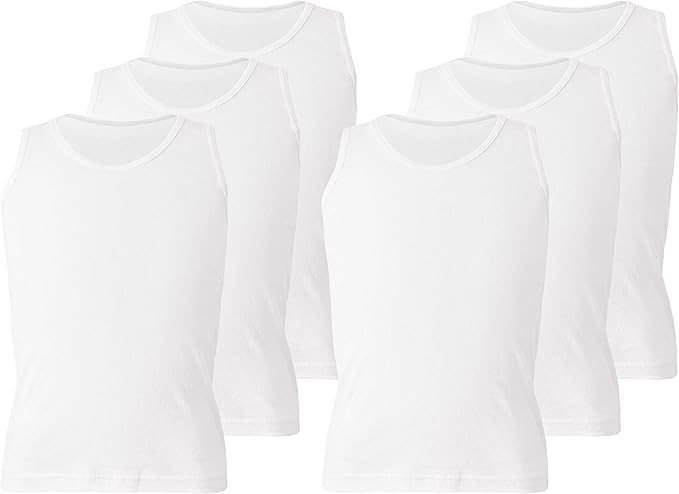 Kids Vests Boys Girls Cotton Vest Plain White Top Back to School Childrens Underwear, Pack of 6