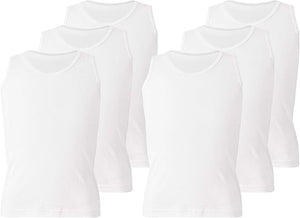 Kids Vests Boys Girls Cotton Vest Plain White Top Back to School Childrens Underwear, Pack of 6