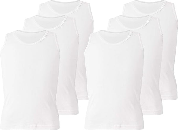 Kids Vests Boys Girls Cotton Vest Plain White Top Back to School Childrens Underwear, Pack of 6