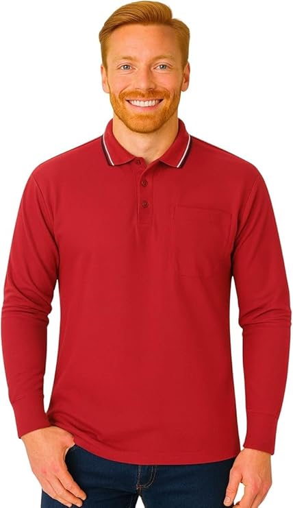 Men’s long sleeve polo shirt wine colour