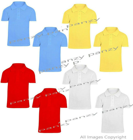 2 Pack Girls Plain 100% Cotton Polo Shirts Children School T-Shirt Uniform 