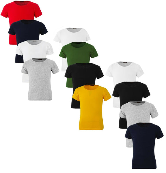 4 Pack Boys Unisex 95% Cotton Plain Tee Shirts T-Shirt Plain Top Age 5 to 13