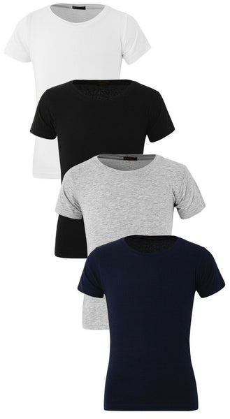 4 Pack Boys Unisex 95% Cotton Plain Tee Shirts T-Shirt Plain Top Age 5 to 13