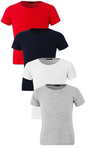 4 Pack Boys Unisex 95% Cotton Plain Tee Shirts T-Shirt Plain Top Age 5 to 13